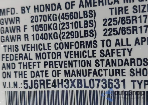 2011 Honda Cr-V Lx from USA, damaged, VIN 5J6RE4H3XBL073631